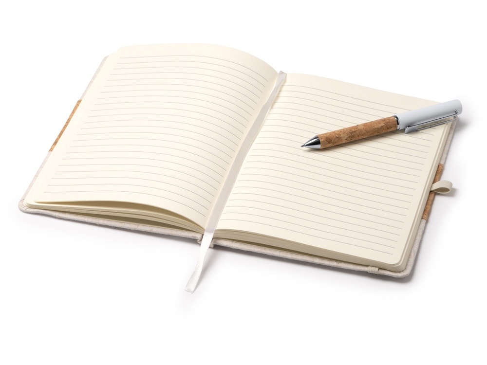 Набор блокнот с ручкой из пробки и хлопка Beret